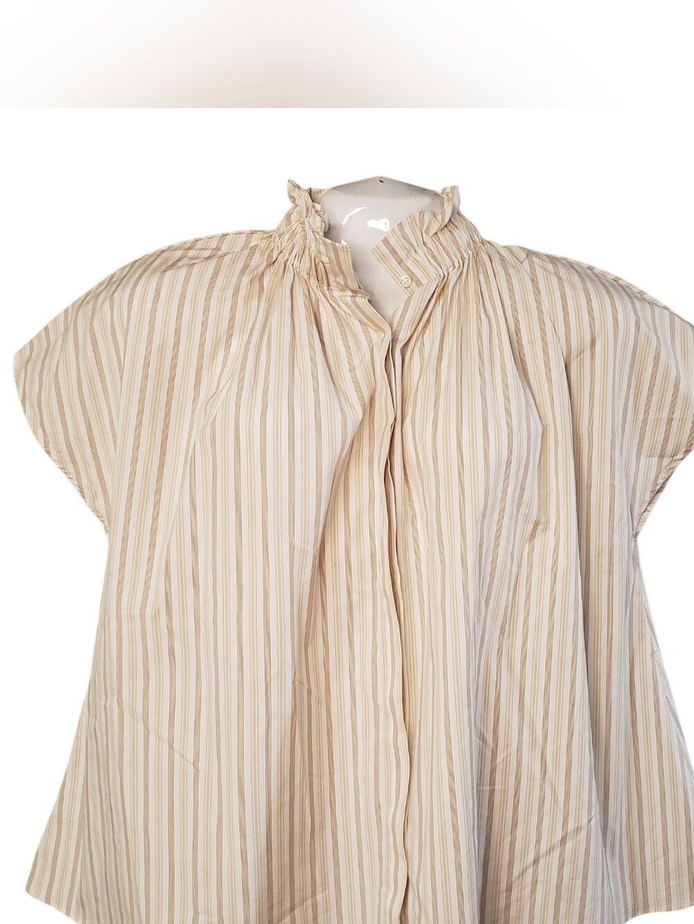 NWT ANN MASHBURN Atelier Kami Top Sand Multi Stripe Poplin Women's Size M